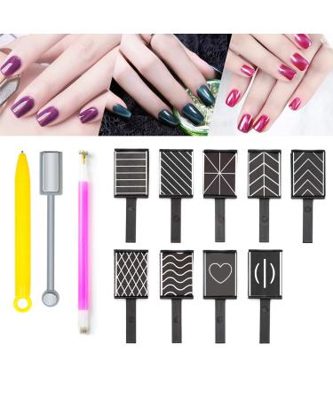 12 Pieces Nail Magnet Tool Magnetic Polish Cat Eye Magnet Stick Super Strong Double-head Magnet Wand Flower Design 3D Nail Art DIY Cat Eye Effect Magnet Plate Manicure Tool