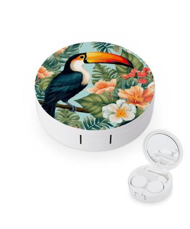 Contact Lens Case Tropical Flower Bird Portable Travel Contact Lens Box Contact Lens Storage Box