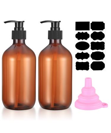 2 pieces 500 ml of shampoo bottles for filling shower gel bottle empty refillable pumping soap donor plastic for lotions shampoos with funnels labels (brown) - Buy Online on GoSupps.com