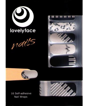 Lovelyface Nails - "Piano" Patterned Nail Wraps - 16 Thin Self-Adhesive Long-Lasting Nail Foils - Nail Stickers Nail Polish Strips - Nail Polish for Gluing - Nail Stickers Non-Toxic