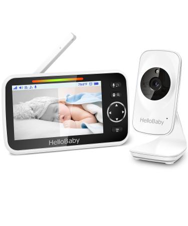 HelloBaby 5" Baby Monitor 30-Hours Battery Life Baby Monitor with Cameras and Audio ECO Mode Remote Pan/Tilt/Zoom Night Vision 2-Way Talk 8 Lullabies Temperature (HB50)