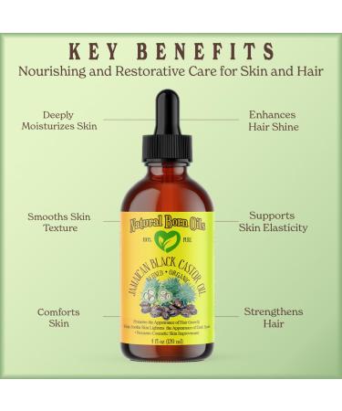 Natural Born Oils Jamaican Black Castor Oil 2 oz Organic Cold Pressed Rich in Ricinoleic Acid Ideal for Skin Softening Hair Appearance Boost - Buy Online on GoSupps.com
