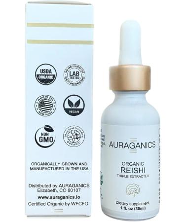 Auraganics Organic Triple Extracted Reishi Mushroom Fruiting Body Tincture | USA Grown and Certified Organic | Use for Stress Fatigue and Immunity | 1 Month Supply | Lemon Flavor - Buy Online on GoSupps.com