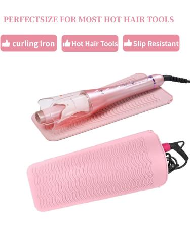 Hair Iron Mat Pouch | Heat Resistant Silicone Mat for Flat & Curling Irons | Portable Travel Cover for Hot Hair Styling Tools (Pink - Buy Online on GoSupps.com