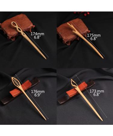 Tianbi Vintage Wooden Hair Clips | Ancient Chinese Hairpins & Forks | 4-Piece Hair Accessories for Dutt & Chignon - Buy Online on GoSupps.com