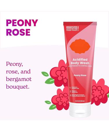 Acidified Body Wash with Odor Shield | 24 HR Odor Control & Moisturizing Formula | SLS & Paraben Free - Peony-Rose - Buy Online on GoSupps.com