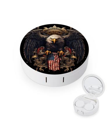 American Bald Eagle Flag Contact Lens Travel Kit Portable Cute Contact Box with Mirror for Daily Outdoor