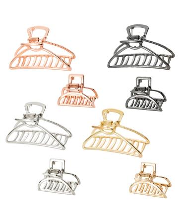 Large Metal Hair Claw Clips Set  8PCS Hollow Hair Catch with 4 Colors   3 Inches Large Size Nonslip Gold Metal Hair Clip for Women Hair  1.57 Inches Small Barrette Jaw Clamp (8PCS) (8 Pieces)