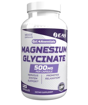 EAS Magnesium Glycinate 500mg | Nervous System & Muscle Function | Relaxation Support | Easy to Digest | Gluten Free, Non GMO, Vegetarian | 120 Veggie Capsules