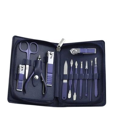 Nail Clippers Set Built-in Nail File Beauty Manicure Portable Man and Woman Stainless Steel Nail Clippers 12-Piece Set Blue