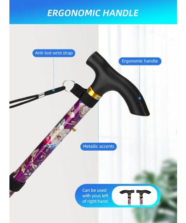 Buy Foldable Walking Sticks for Seniors - Adjustable T-Handle Walking Aids for Men & Women | Stylish Black & Violet Flower Designs - Buy Online on GoSupps.com