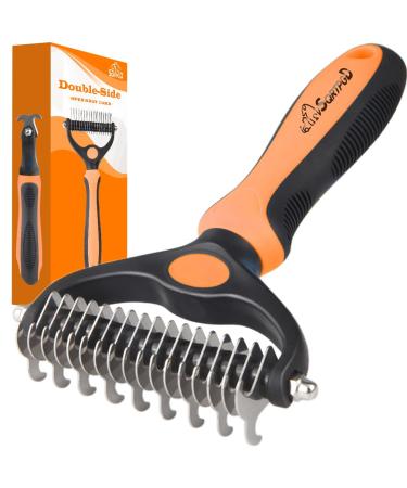 SQRTPGD Pet Deshedding Brush, 2 Sided Undercoat Rake for Dogs & Cats. Grooming Comb for Dogs and Cats,Safe and Effective Hair Dematting Tool for Mats&Tangles Removing, Extra Wide Orange