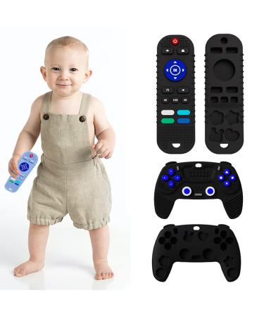 2-Pack Silicone Baby Teething Toys TV Remote Shape + Game Console Shape Soft Silicone Baby Chew Sensory Toys for Sucking Needs Suitable for 3-18 Months Babies(BPA Free)(Black) Chocolate