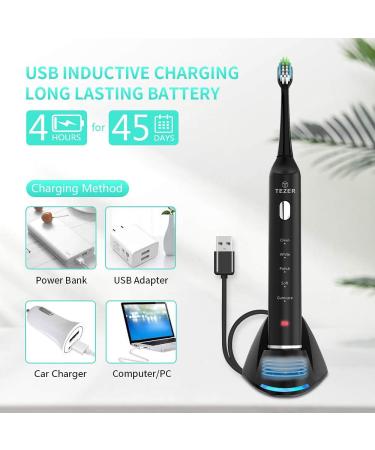 IPX7 Waterproof Sonic Electric Toothbrush - Rechargeable, 5 Modes, 2 Minute Timer, 2 Heads, Teeth Whitening - Dentist Recommended - Black - Buy Online on GoSupps.com