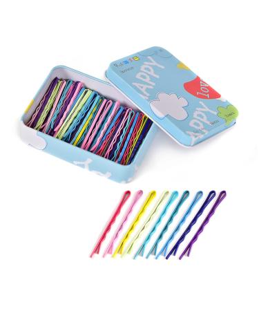 100 PCS Bobby Pins,Colorful Hair Pins with Cute Box,Metal Bobby Pins for Thick Hair,Great for All Hair Types Hair Pins for Girls Women (2.16 Inch),multicolor