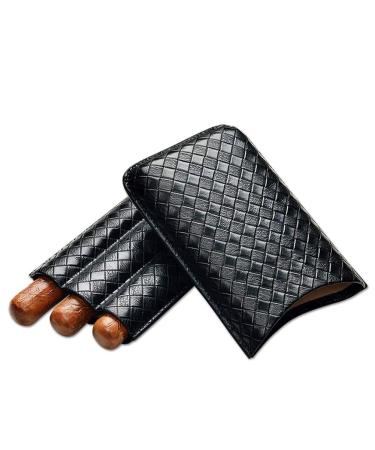 Portable Cigar Case Travel 3 Tube Humidor Classy Crocodile Pattern Leather Travel Cigar Case Cigar Storage Box Holds up to 3 Cigars Black