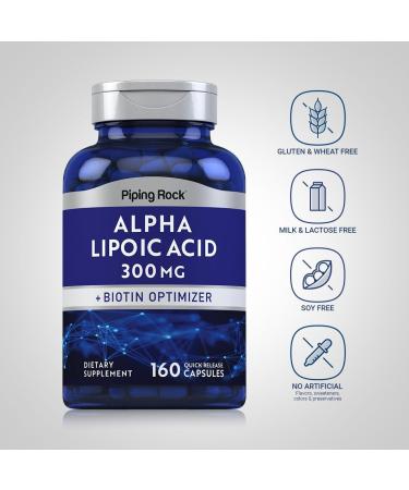 Piping Rock Alpha Lipoic Acid 300mg | Plus Biotin Optimizer | 160 Capsules | Non-GMO Gluten Free Supplement - Buy Online on GoSupps.com