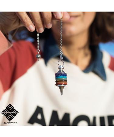 Radiesthesia Pendulum with 7 Chakras - Amethyst Quartz Aventurine Lapis Lazuli | Silver Esoteric Oracle Pendulum for Healing & Divination - Buy Online on GoSupps.com