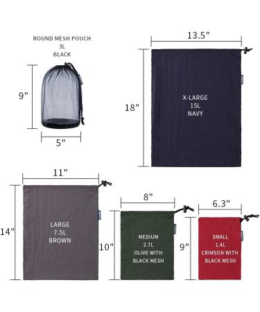 EXERMIL Nylon Stuff Sack Set 5-Piece for Organization & Travel - Various Sizes & Colors - Buy Online on GoSupps.com