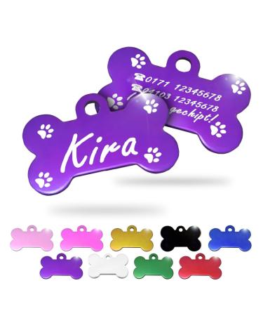 Ibera Gifts - Personalized pendants for small to medium -sized dogs and cats in bone shape - engraving dog brand collar dog neck band Name personalized dog (purple paws) paws