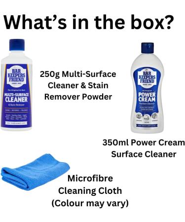 Bar Keepers Friend Powder and Power Cream Cleaner. Barkeepers Multi Surface & Stain Remover bundled with Power Cream and Microfibre Cloth for Bartenders or Home Cleaning UK - Buy Online on GoSupps.com
