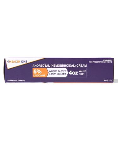 HEALTH ONE Lidocaine 5% Cream Maximum Strength Topical Anorectal Numbing Cream 4 oz CRC Tube