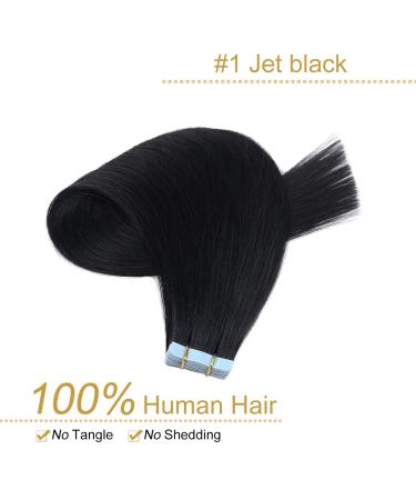 Yilite 50cm Jet Black Tape-In Hair Extensions - Real Remy Hair Silky Straight 20 Pieces Seamless & Lightweight - Buy Online on GoSupps.com
