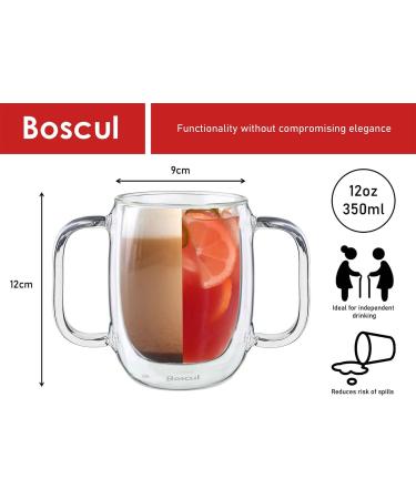Boscul 350ml Double Walled Glass Mug | Two Handled Lightweight Cup for Elderly & Disabled | Drinking Aid for Arthritis, Dementia & Limited Mobility - Buy Online on GoSupps.com
