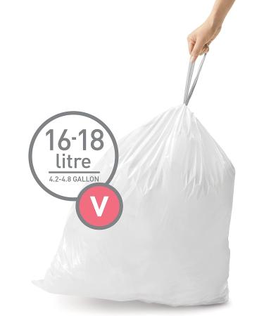 simplehuman Code V Custom Fit Drawstring Trash Bags - 60 Count, 16-18L/4.2-4.8 Gallon, White - Pack of 1 - Buy Online on GoSupps.com