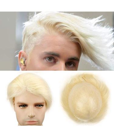Rubyonly Men's Toupee Blonde Color 613 Straight Remy Human Hair Wigs Full Skin PU Craft Size 10x8 Hair Replacement System