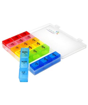 Inspirations Pill Organizer Box with Snap Lids| 7-Day AM/PM | Larger Compartments for Bigger Pills 21 Compartments