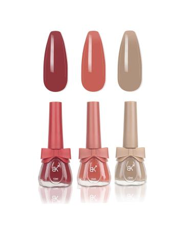 Nail Polish Set Autumn Winter 3 Colors Tangerine Nail Varnish Set Water Based Natural Wine Red Nail Varnish Milk Tea Color Nail Polish for Women No Need Bake 13ML