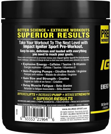 Allmax Impact Igniter Sport Blue Raspberry 320g - Pre Workout - Buy Online on GoSupps.com