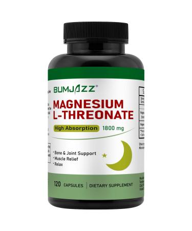 Bumjazz Magnesium L-threonate Capsules Highly Absorbable Supplement 1800mg 120 Capsules Bioavailable form for rest and cognitive support