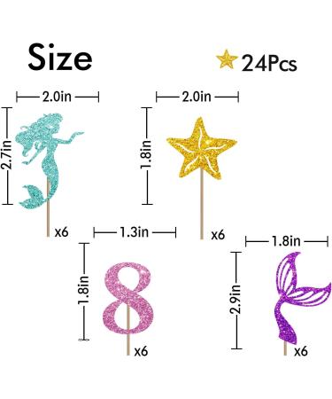 Mermaid Eight Cupcake Toppers Under The Sea Themed Eight Year Old Cupcake Toppers Mermaid Happy 8th Birthday Dessert Picks Little Mermaid 8th Anniversary Party Decoration - Pink Glitter - Buy Online on GoSupps.com