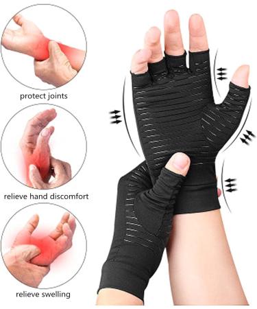 Compression Gloves for Pain Relief & Arthritis - Copper Ion Half Finger Gloves for Men & Women | Anti-Slip Design Sports & Warmth - Buy Online on GoSupps.com