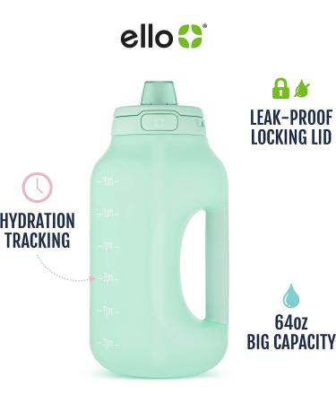 Ello Hydra Half Gallon Jug - 64oz with Time Marker, Handle & Silicone Straw | BPA-Free, Leak Proof Lid - Yucca Color - Buy Online on GoSupps.com
