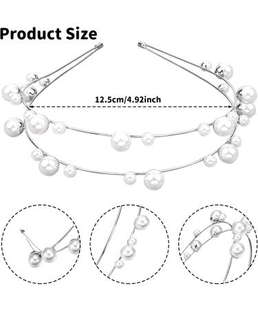 Alovez Double-layer Pearl Headband Bridal Wedding Metal Hair Band Hair Hoop Decorative Headpiece Hair Accessories Ornaments for Women Girls Bride Bridesmaid (Silver) - Buy Online on GoSupps.com