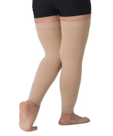 TOFLY Thigh High Compression Stockings Opaque 1 Pair Firm Support 20-30 mmHg Gradient Compression with Silicone Band Footless Compression Sleeves Treatment Swelling Varicose Veins Edema. M 15-20mmhg Beige