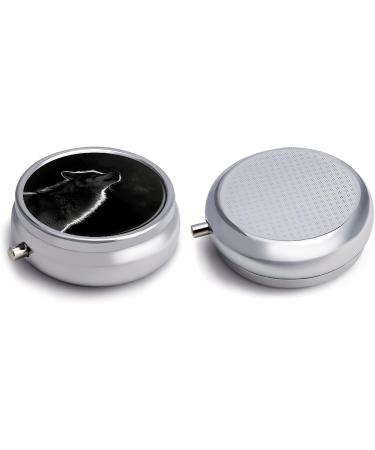 Round Pill Box with Wolf Moon Print | 3 Compartment Decorative Metal Pill Organizer | Portable Pocket Pill Case - Buy Online on GoSupps.com