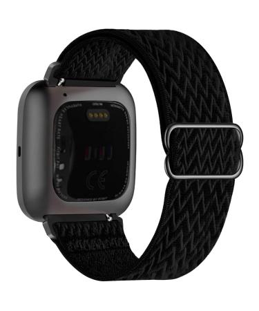 UHKZ Stretchy Nylon Bands Compatible with Fitbit Versa/Versa 2/Versa Lite/Versa SE for Women Men,Adjustable Breathable Fabric Sport Elastic Wristband for Fitbit Versa Smart Watch Black