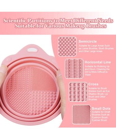 Makeup Brush Cleaning Mat & Hanging Drying Net Set - Pink | Silicone Cleaner Bowl with Mesh Rack | Dry Sponge, Powder Puff & Brushes - Buy Online on GoSupps.com