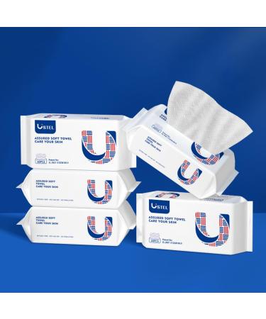 USTEL Soft Dry Wipes Facial Tissues 100% USDA Biobased Disposable Face Towel Wet and Dry Use Clean Skin Cleansing Towel for Sensitive Skin Baby Care Make-up Removal 60 Ct