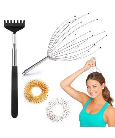 Head massage and retractable back massage device set head massage device spider scalp massager head massage device with 20 fingers for the scalp.