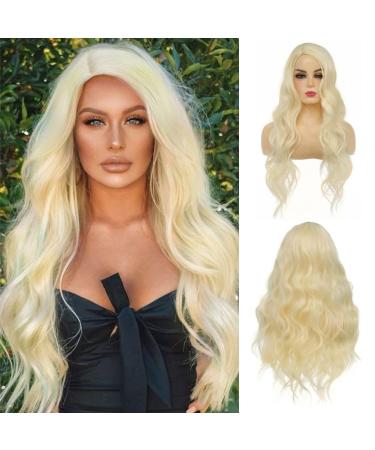 Siudus blonde long curly wigs for women wavy wave side part hair wig synthetic heat -resistant fiber wig for daily cosplay halloween use