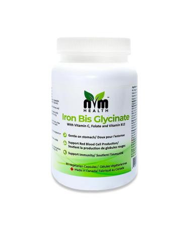 NVM Health Gentle Iron Bisglycinate for Adults with Vitamin C B12 Folic Acid Supports Red Blood Cell Formation & Fights Fatigue 90 Veggie Gluten-Free Capsules