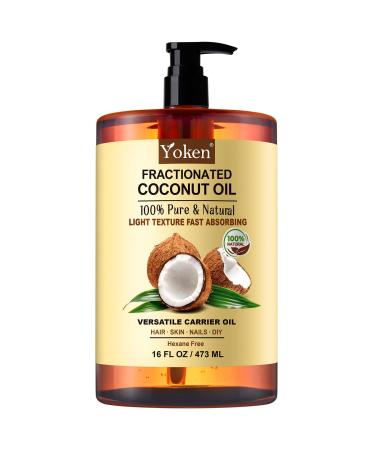 Yoken Fractionated Coconut Oil for Skin 16 Oz 100% Pure & Natural Liquid Coconut Oil Moisturizer for Hair Face Body Carrier Oil for Essential Oils Mixing Massage Hexane Free Unscented