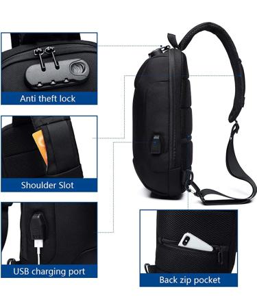Anti Theft Waterproof Sling Bag with USB Charging Port - Lightweight Crossbody Backpack for Men and Women - Black - Buy Online on GoSupps.com