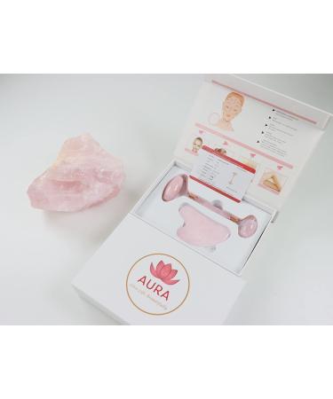 Premium Certified Rose Quartz Pink Roller & Gua Sha Set for Skin Care & Muscle Relaxation - Buy Online on GoSupps.com