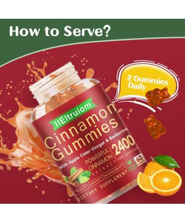 IIEltruiom Cinnamon Supplements, Cinnamon Gummies 2400mg with Berberine, Turmeric, Apple Cider Vinegar, Bitter Melon, Chromium - Vegan, Non-GMO 60 Counts - Buy Online on GoSupps.com